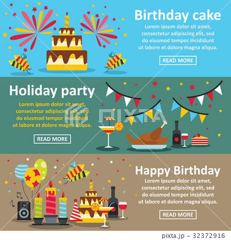 Birthday party banner horizontal set, flat style 32372916