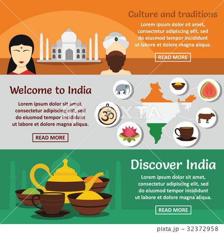 India travel banner horizontal set, flat style 32372958
