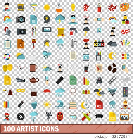 100 artist icons set, flat style - Stock Illustration [32372984] - PIXTA
