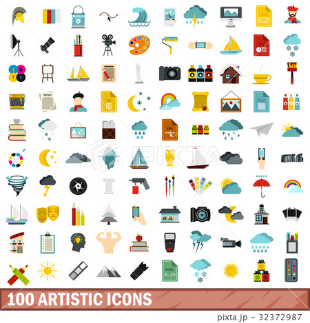 100 artistic icons set, flat style 100 artistic icons set, flat style 32372987