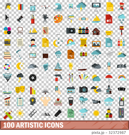 100 artistic icons set, flat style 32372987