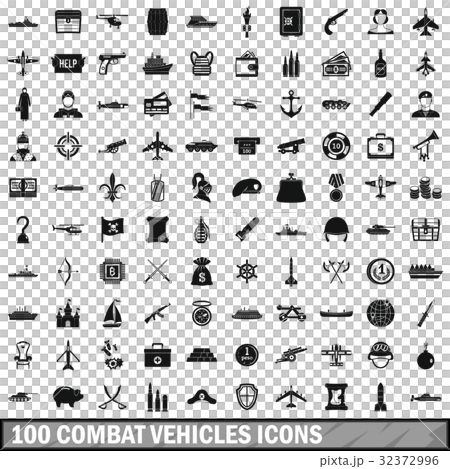 100 combat vehicles icons set, simple style 100 combat vehicles icons set, simple style 32372996