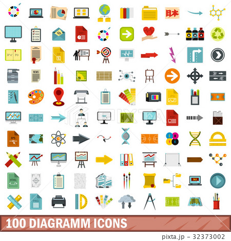 100 diagramm icons set, flat style 32373002