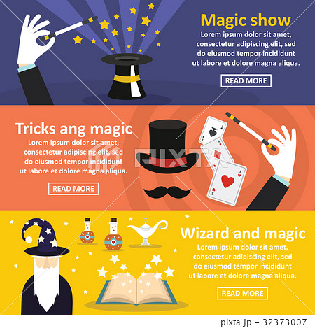Magician show banner horizontal set, flat style Magician show banner horizontal set, flat style 32373007