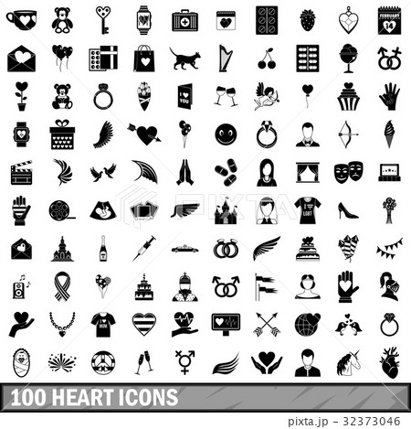 100 heart icons set, simple style 32373046