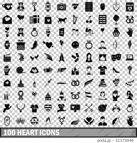 100 heart icons set, simple style 32373046