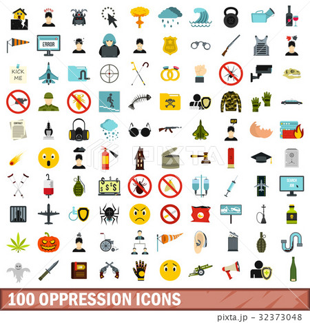 100 oppression icons set, flat style 32373048