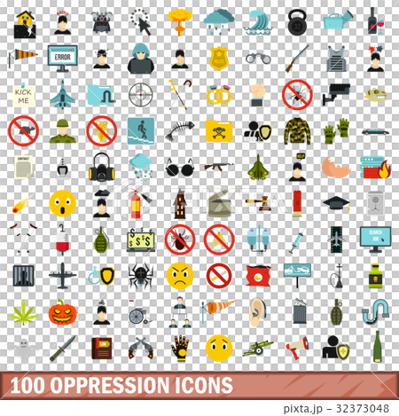 100 oppression icons set, flat style 32373048