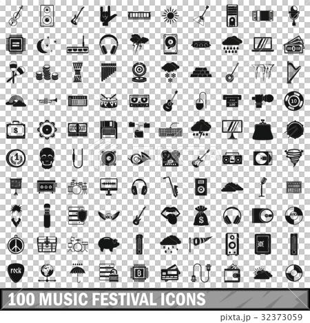100 music festival icons set, simple style 32373059
