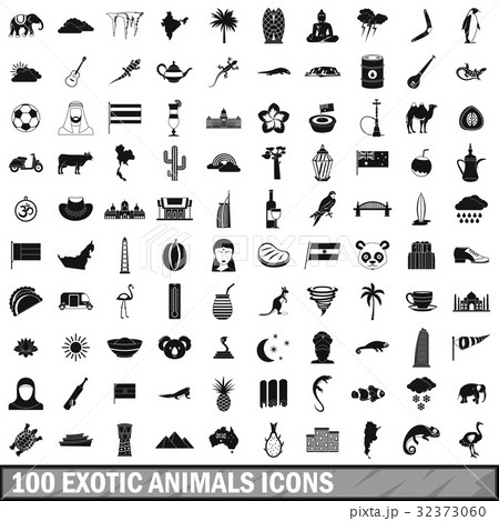 100 exotic animals icons set, simple style 32373060