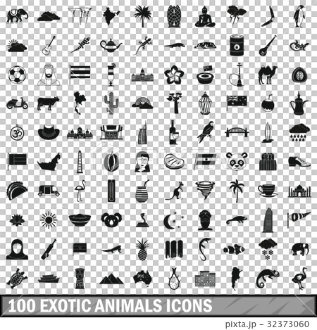 100 exotic animals icons set, simple style 32373060