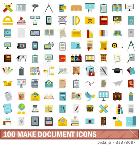 100 make document icons set, flat style 32373087