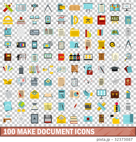 100 make document icons set, flat style 32373087