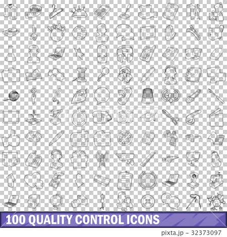 100 quality control icons set, outline style 32373097