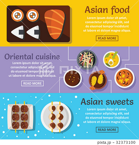 Asian food banner horizontal set, flat style 32373100