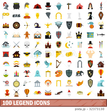 100 legend icons set, flat style 32373130