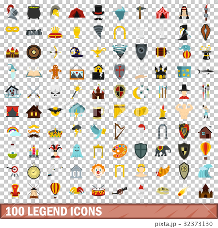100 legend icons set, flat style 32373130