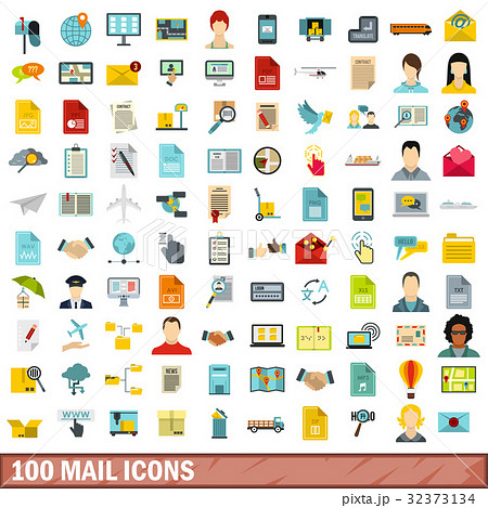 100 mail icons set, flat style 32373134