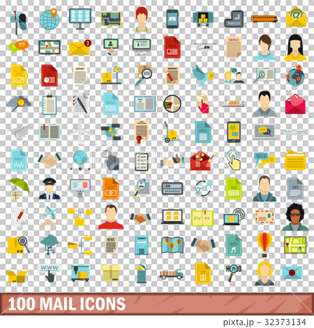 100 mail icons set, flat style 32373134