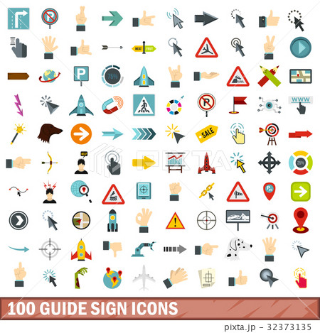 100 guide sign icons set, flat style 100 guide sign icons set, flat style 32373135
