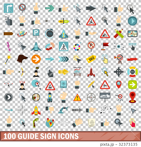 100 guide sign icons set, flat style 100 guide sign icons set, flat style 32373135