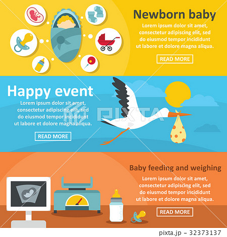Newborn baby banner horizontal set, flat style Newborn baby banner horizontal set, flat style 32373137