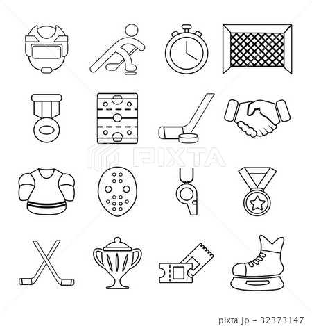 Hockey icons set, outline style 32373147
