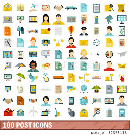 100 post icons set, flat style 32373158