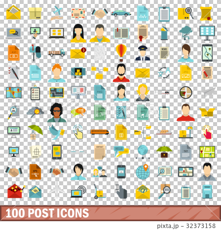 100 post icons set, flat style 32373158
