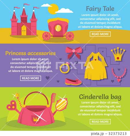 Doll princess banner horizontal set, flat style 32373213