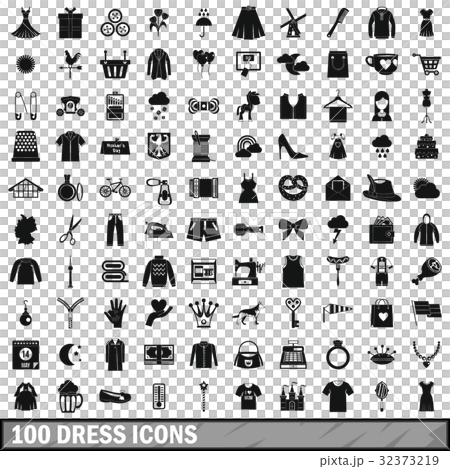 100 dress icons set, simple style 100 dress icons set, simple style 32373219