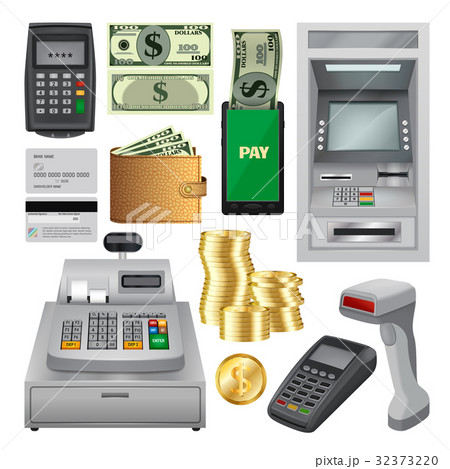 Money transactions mockup set, realistic style Money transactions mockup set, realistic style 32373220
