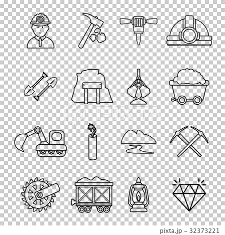 Mining minerals business icons set, outline style 32373221