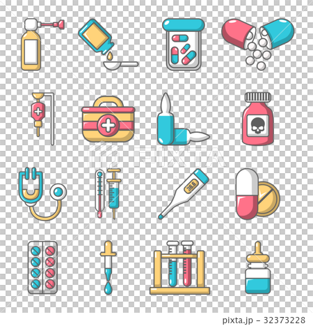 Drug medicine icons set, cartoon style-插圖素材 [32373228] - PIXTA圖庫