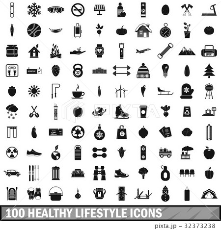 100 healthy lifestyle icons set, simple style 32373238