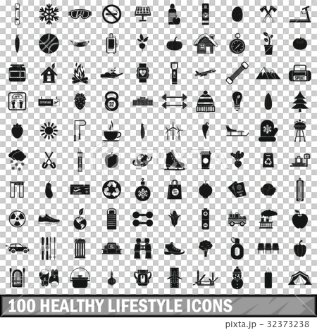 100 healthy lifestyle icons set, simple style 32373238