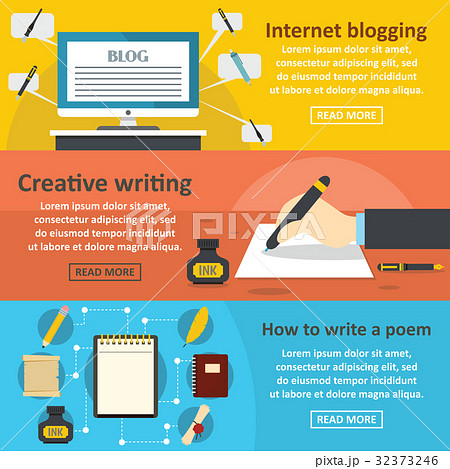 Blogging write banner horizontal set, flat style 32373246