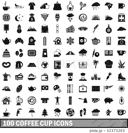 100 coffee cup icons set, simple style 32373263