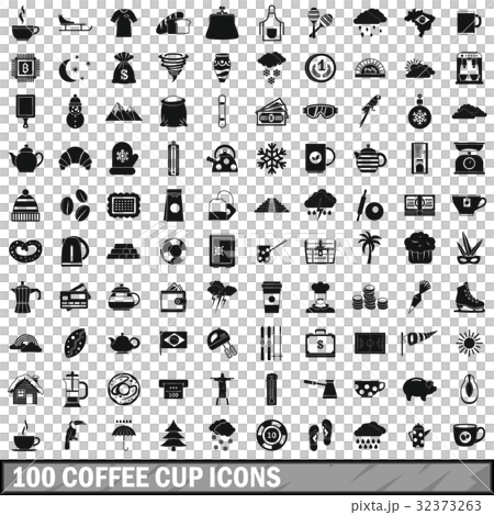 100 coffee cup icons set, simple style 32373263