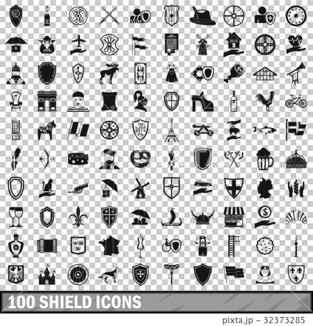 100 shield icons set, simple style 32373285