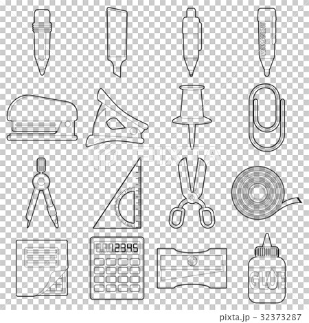 Stationery icons set, outline style Stationery icons set, outline style 32373287