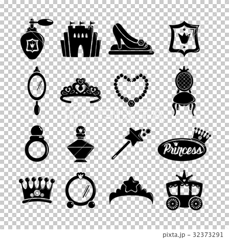 Princess doll icons set, simple style 32373291