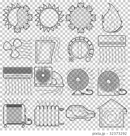 Heat cool air flow tools icons set, outline style Heat cool air flow tools icons set, outline style 32373292