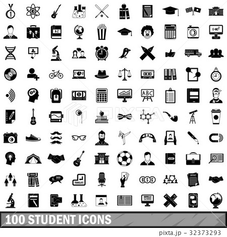 100 student icons set, simple style 32373293