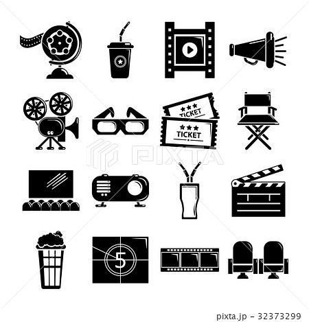 Cinema Icons Set Symbols Simple Styleのイラスト素材