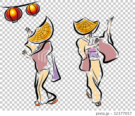 盆踊り 筆書き風のイラスト素材