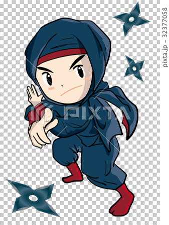 可愛い忍者と手裏剣のイラスト素材