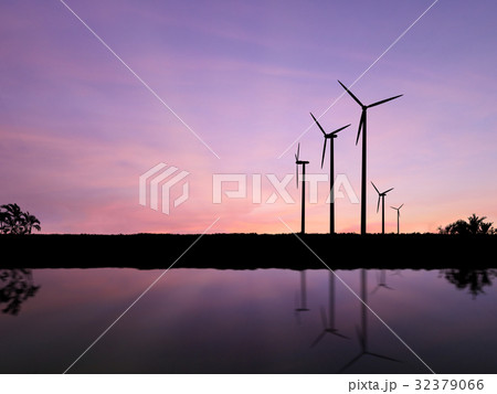 silhouette wind turbines 32379066