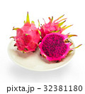 Dragon fruit on dish isolated on white background 32381180