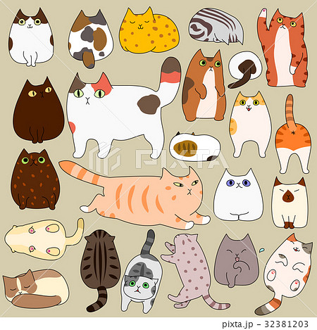 かわいい猫のいろいろなポーズセットのイラスト素材